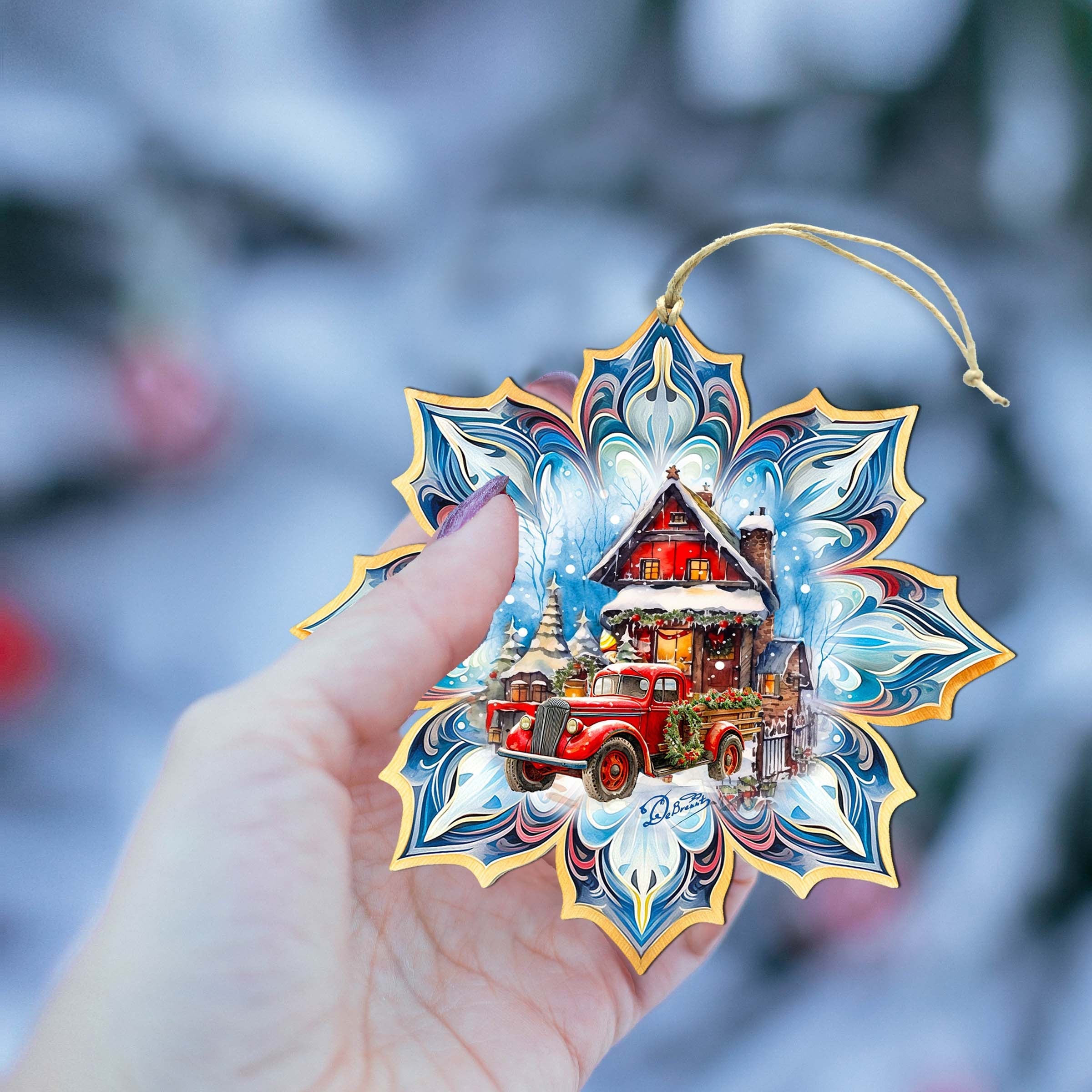 Christmas Cottage Snowflake Wooden Ornaments by G. Debrekht - Christmas Decor - 8688406-4
