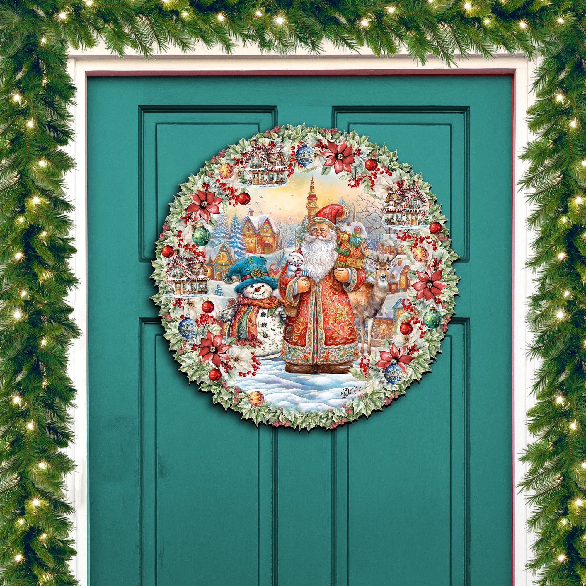 Merry Christmas Wreath Holiday Door Decor by G. Debrekht - Christmas Santa Snowman Decor - 8611069H-1