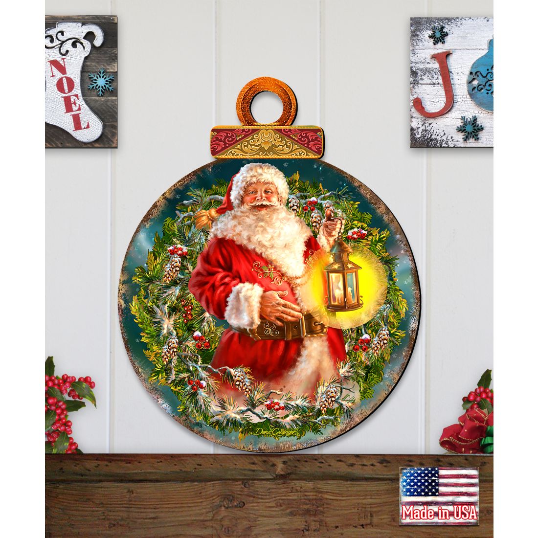 Enchanted Ball Christmas Wreath Santa Door Decor by D. Gelsinger - Christmas Santa Snowman Decor - 8021051H-1003-3