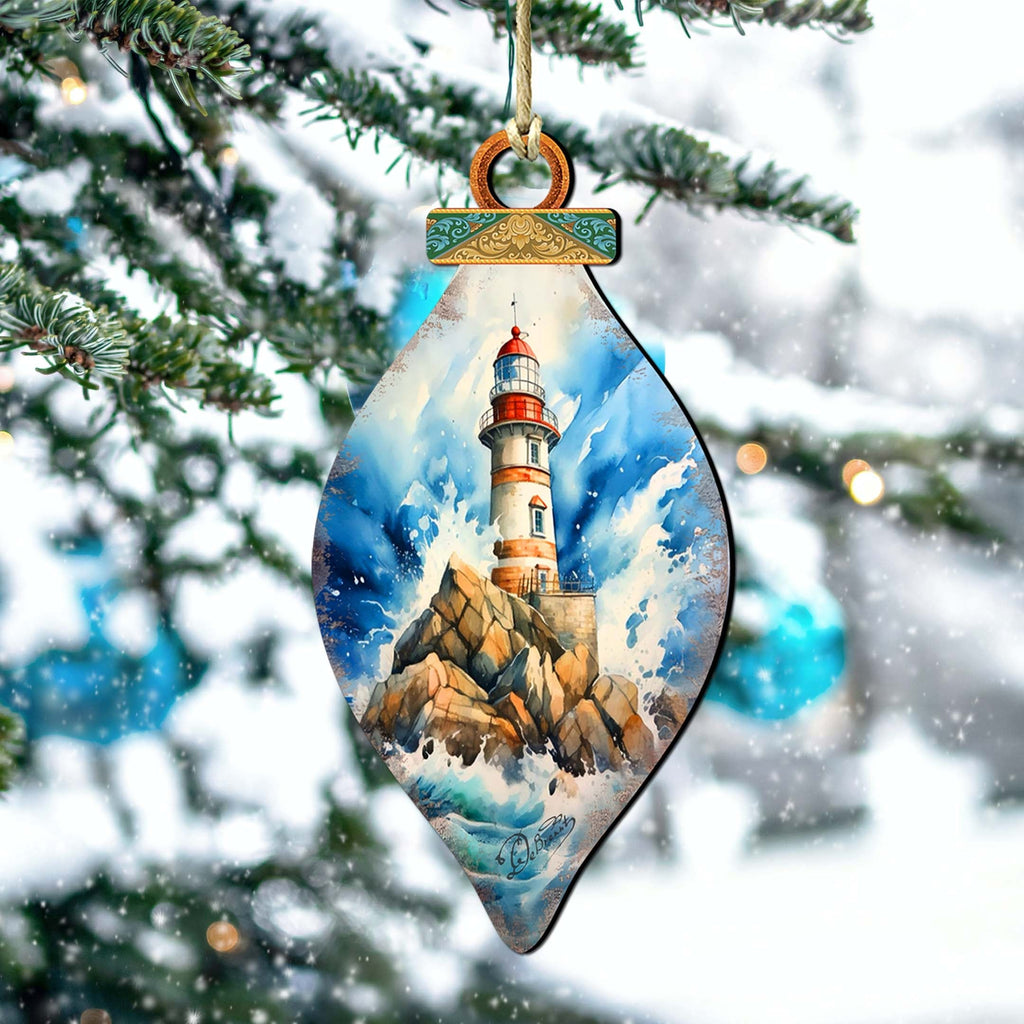 Wooden Christmas Tree Decorations - Lighthouse Wooden Ornaments by G.Debrekht Coastal Holiday Decor - 8688177-1