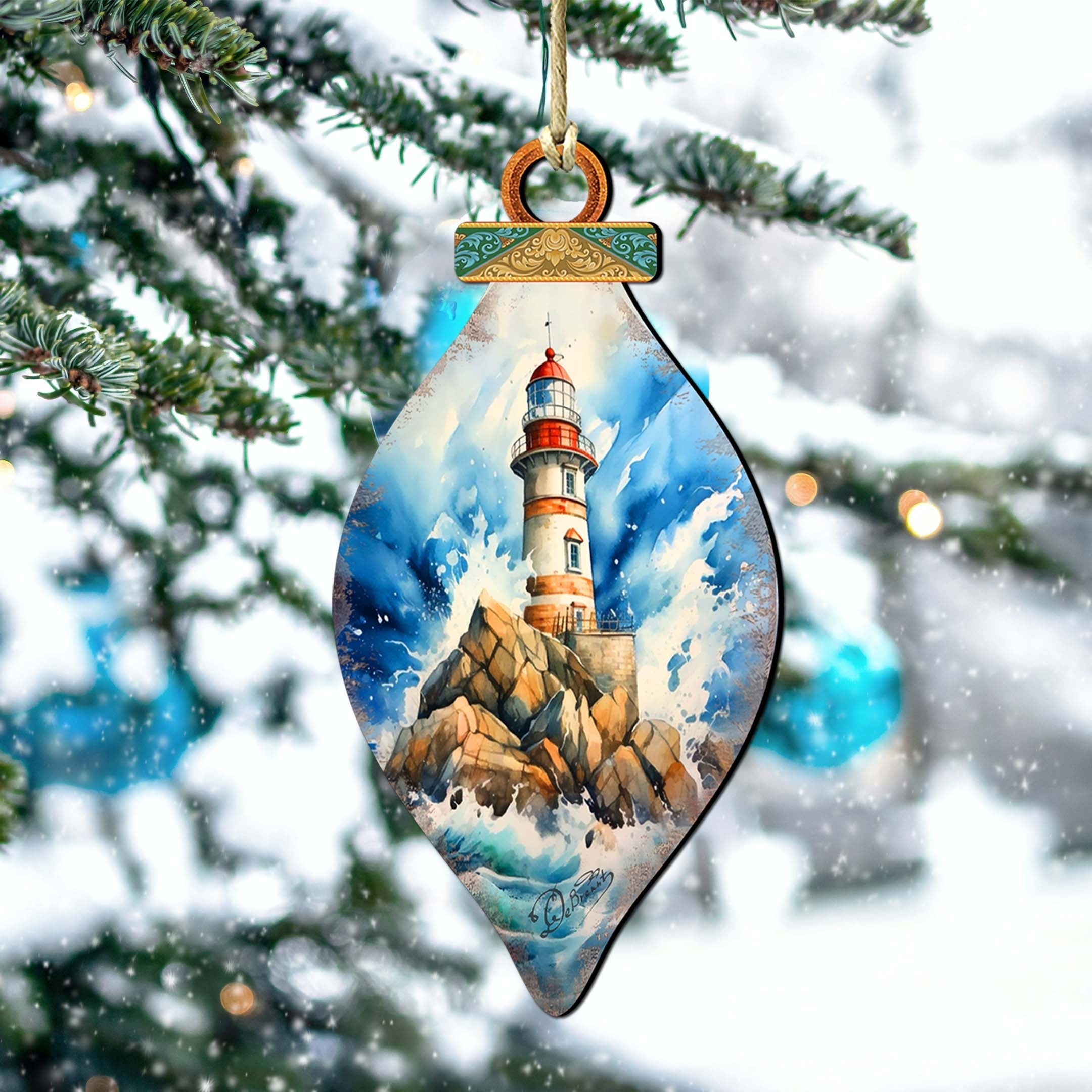 Wooden Christmas Tree Decorations - Lighthouse Wooden Ornaments by G.Debrekht Coastal Holiday Decor - 8688177-1