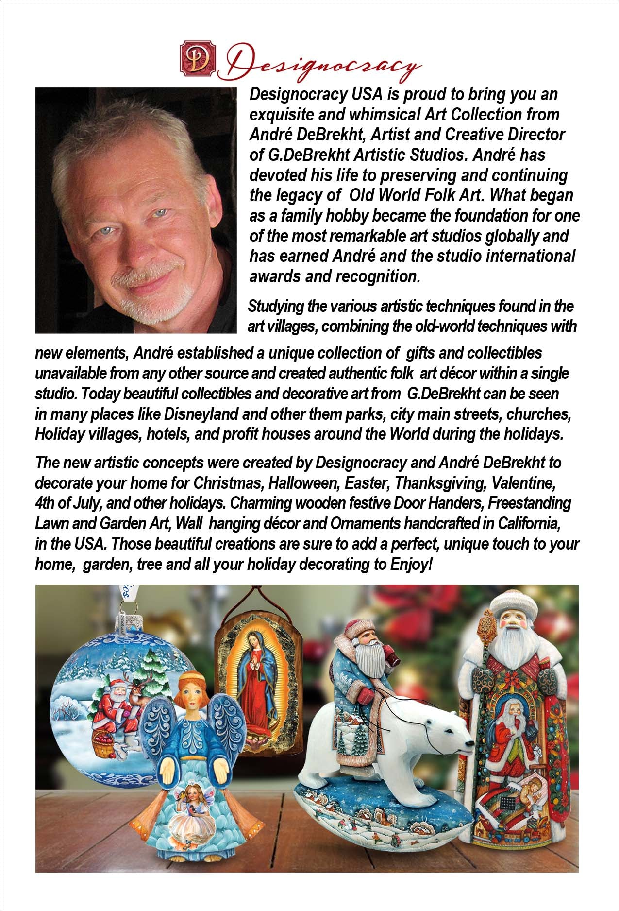 Traveling Santa Wooden Ornaments Set of 3 by G. DeBrekht - Christmas Santa Snowman Décor - 8100001S3-3