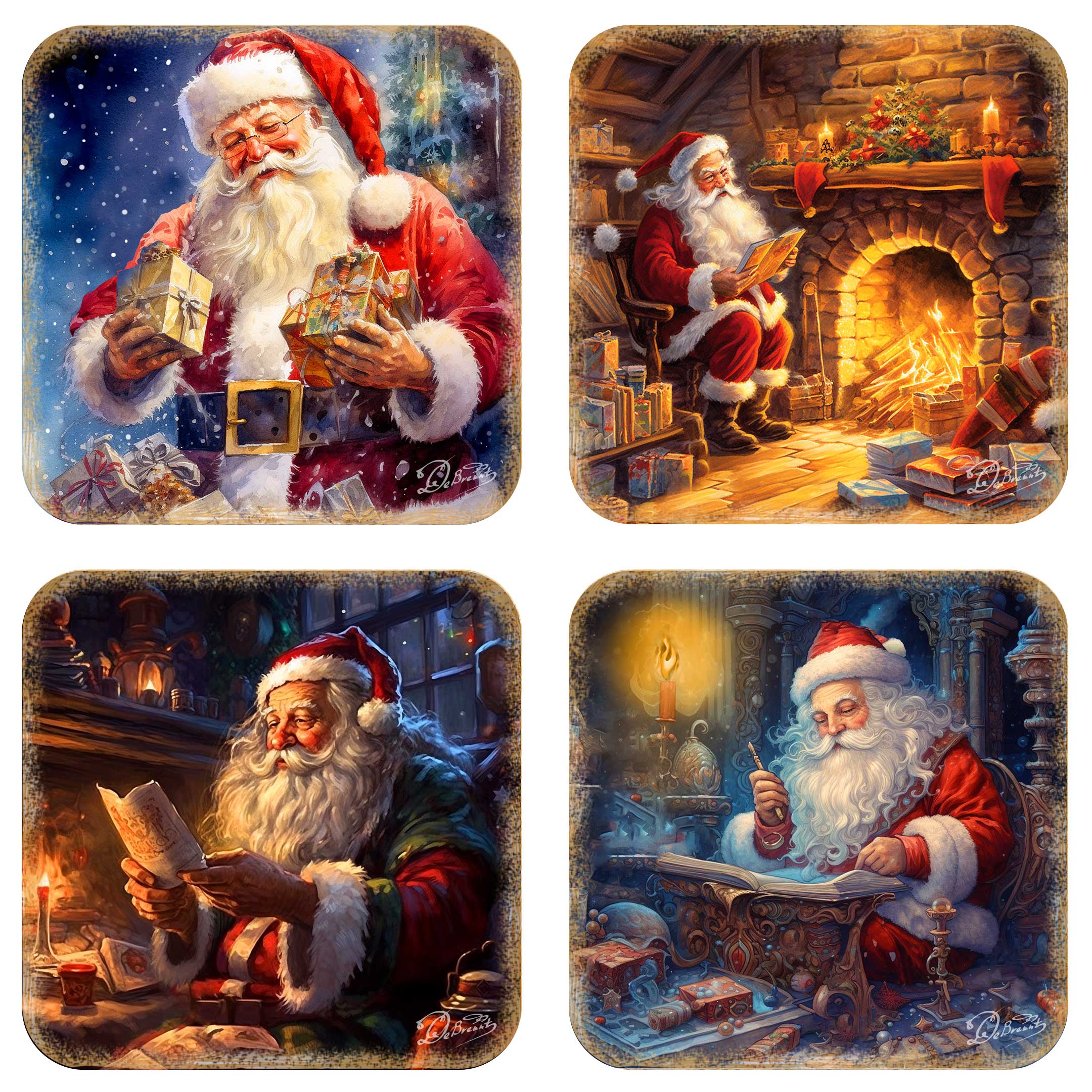 Santa Claus Wooden Cork Coasters Gift Set of 4  -4