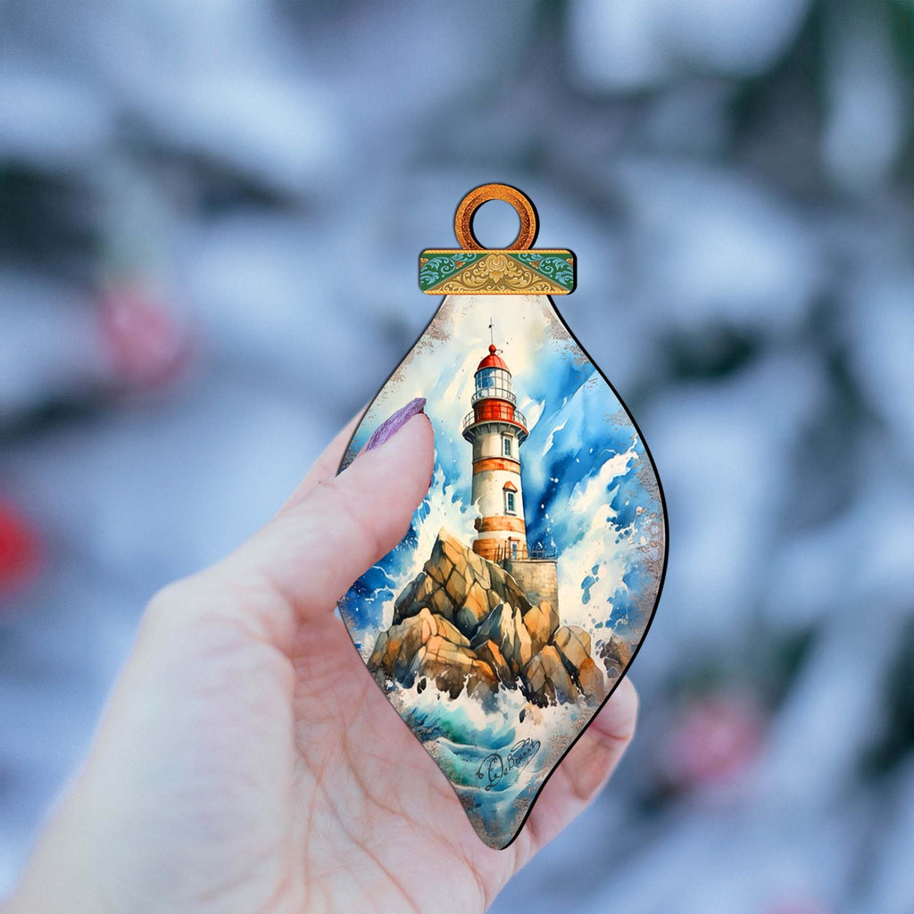 Wooden Christmas Tree Decorations - Lighthouse Wooden Ornaments by G.Debrekht Coastal Holiday Decor - 8688177-4