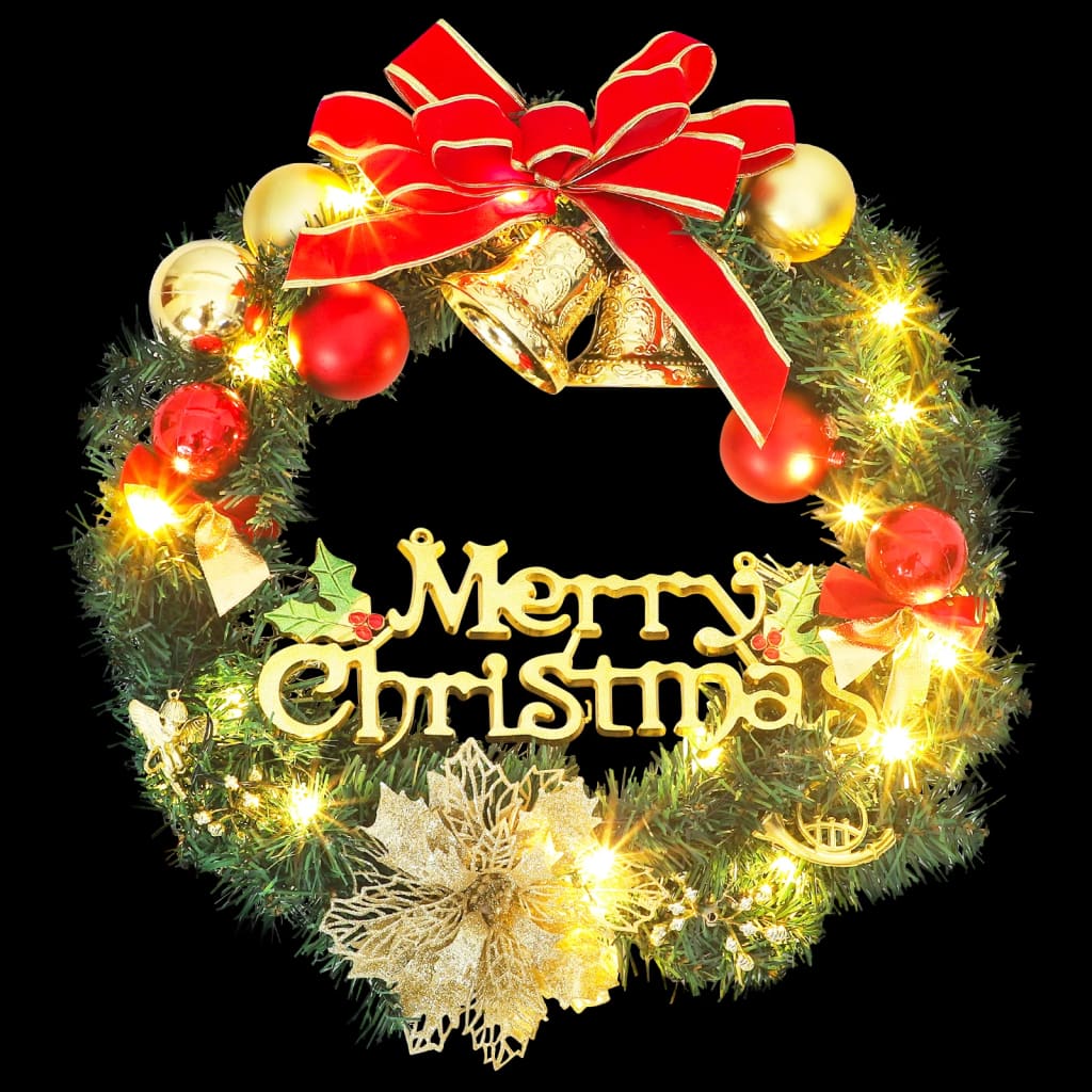 Christmas Wreath Decoration Ornament for Front Door with LEDs Green