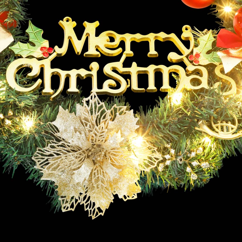 Christmas Wreath Decoration Ornament for Front Door with LEDs Green