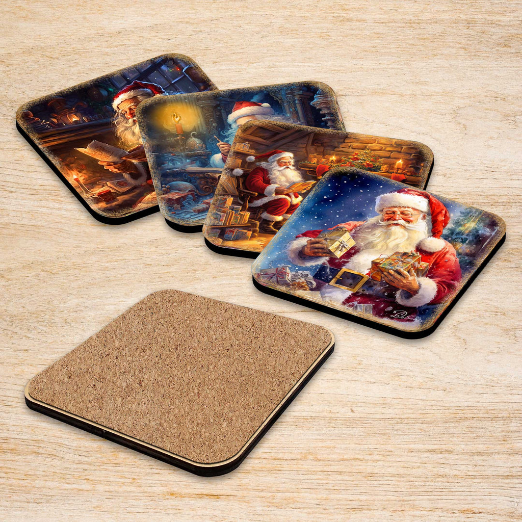 Santa Claus Wooden Cork Coasters Gift Set of 4  -3