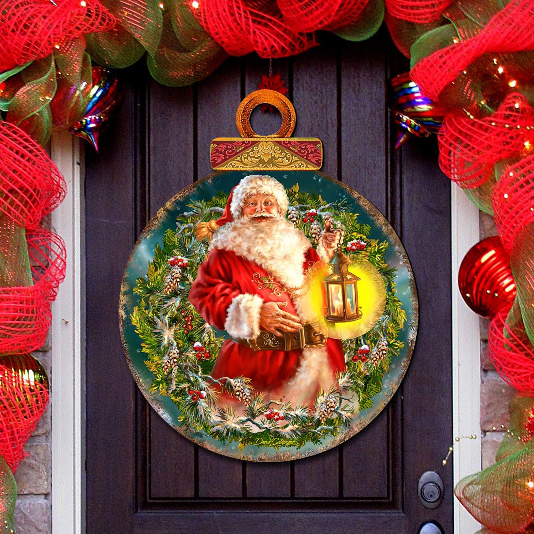 Enchanted Ball Christmas Wreath Santa Door Decor by D. Gelsinger - Christmas Santa Snowman Decor - 8021051H-1003-0