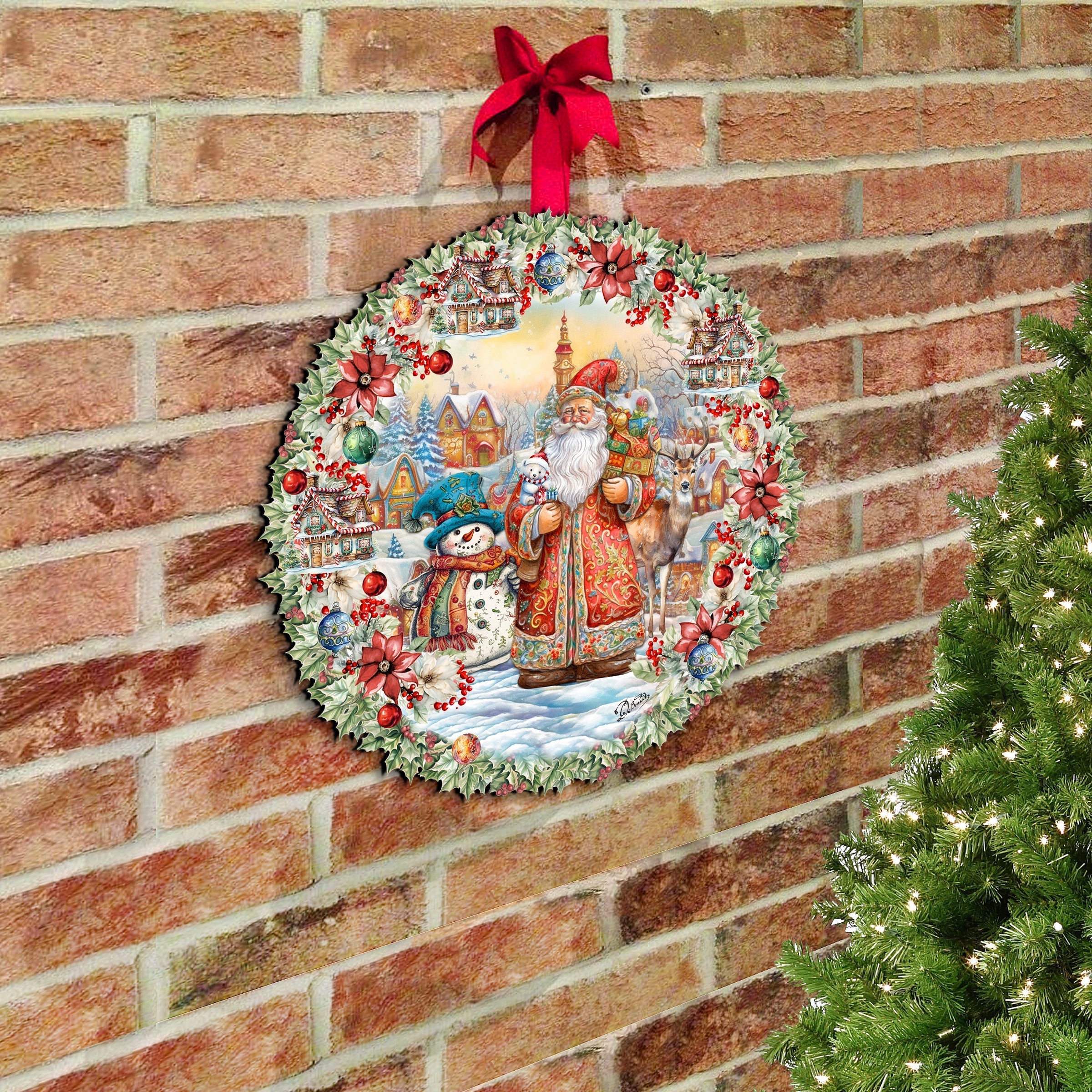 Merry Christmas Wreath Holiday Door Decor by G. Debrekht - Christmas Santa Snowman Decor - 8611069H-3