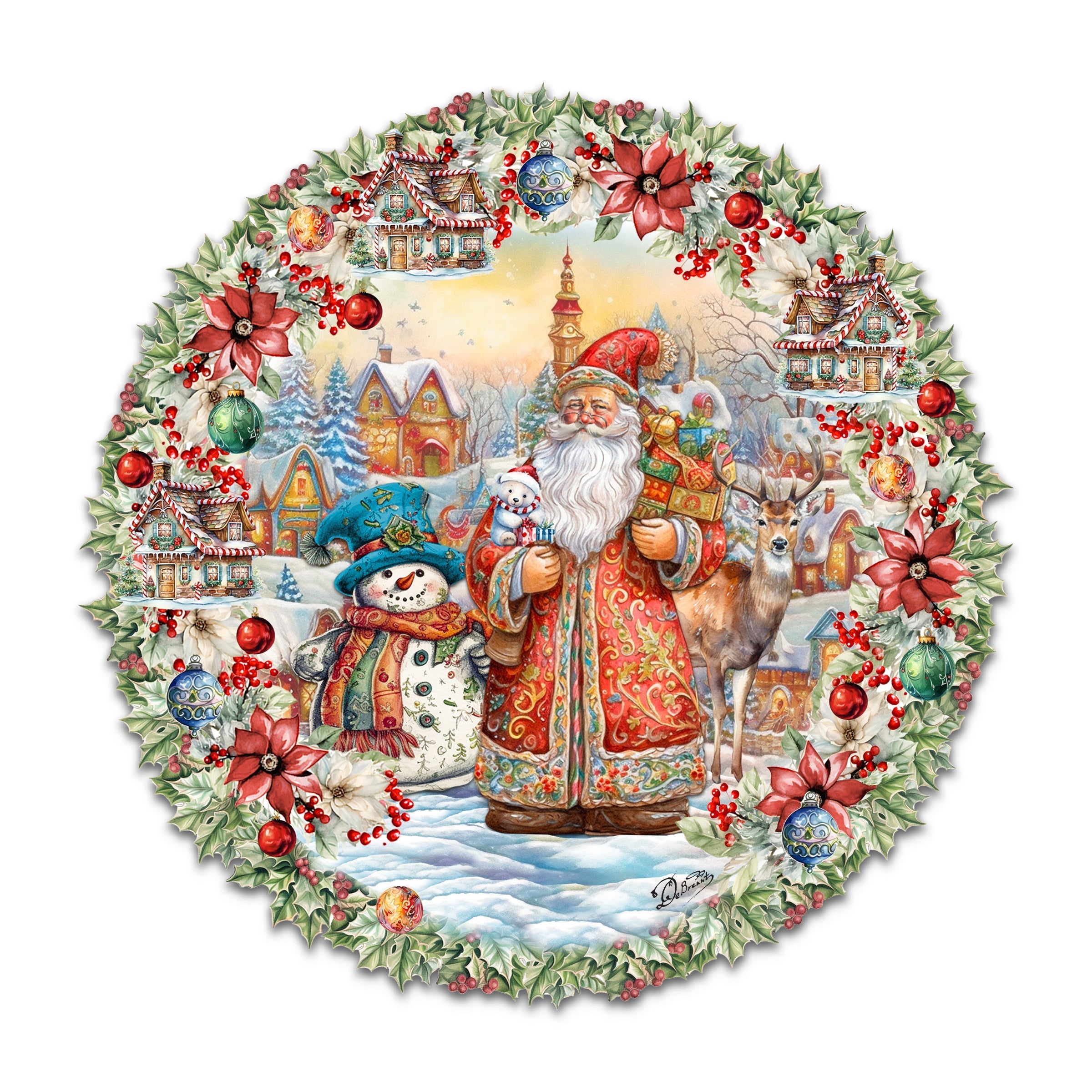 Merry Christmas Wreath Holiday Door Decor by G. Debrekht - Christmas Santa Snowman Decor - 8611069H-4
