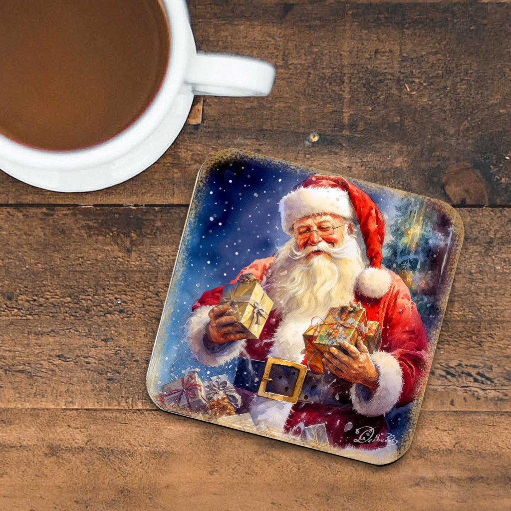 Santa Claus Wooden Cork Coasters Gift Set of 4  -1