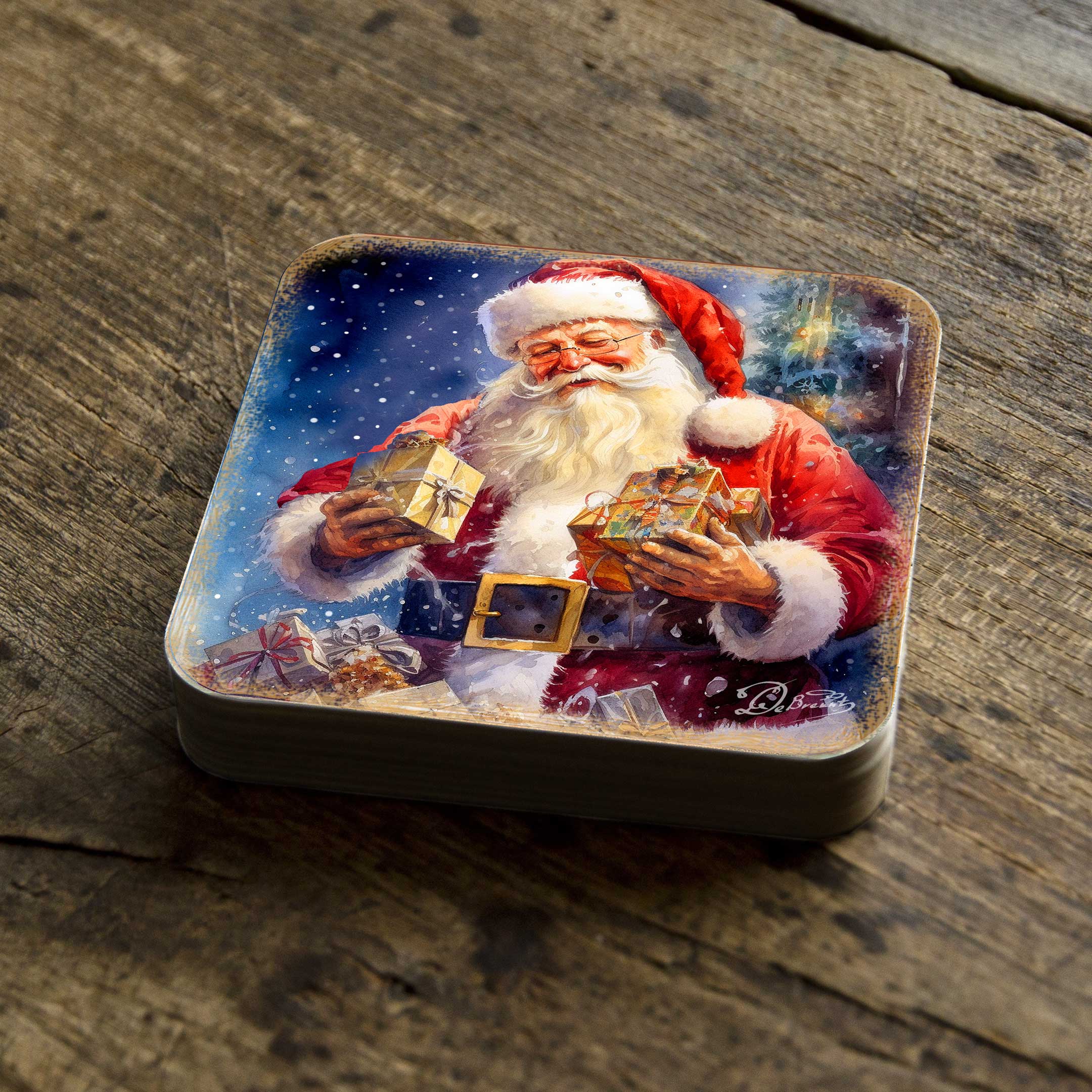 Santa Claus Wooden Cork Coasters Gift Set of 4  -2