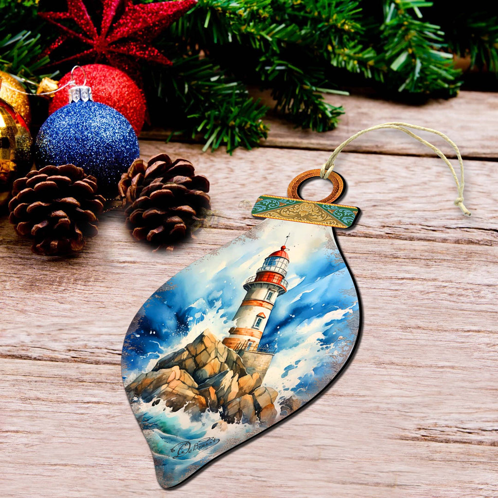 Wooden Christmas Tree Decorations - Lighthouse Wooden Ornaments by G.Debrekht Coastal Holiday Decor - 8688177-2